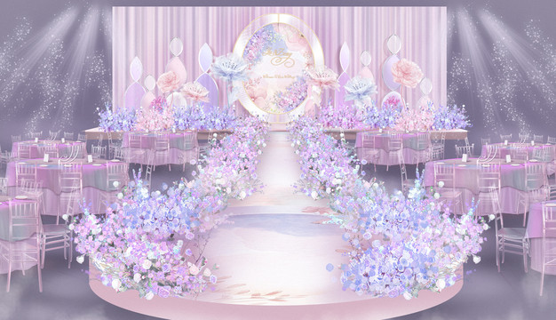 粉紫色婚礼主舞台效果图