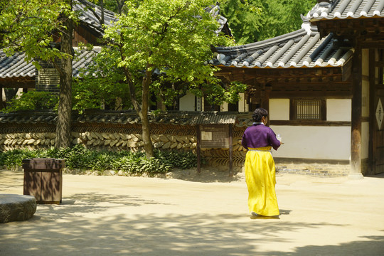 韩国民俗村传统韩服的女性