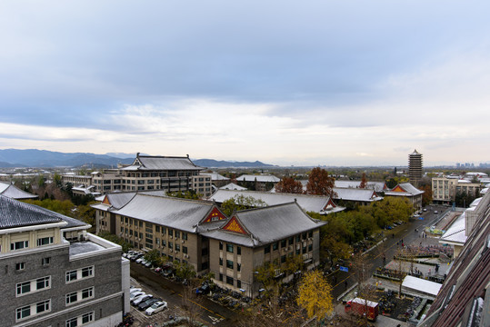 北大校园风光图书馆博雅塔雪景