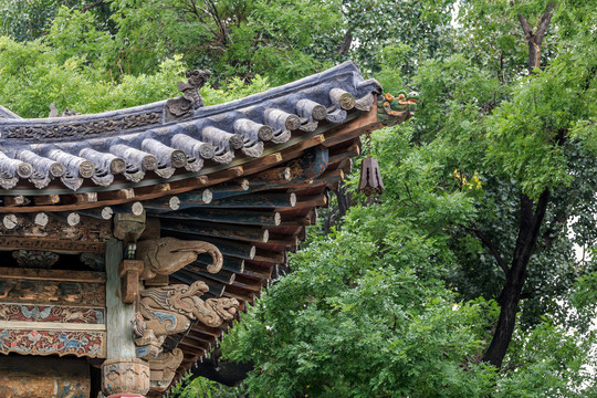 晋祠古建斗拱挑檐雀替彩绘构件