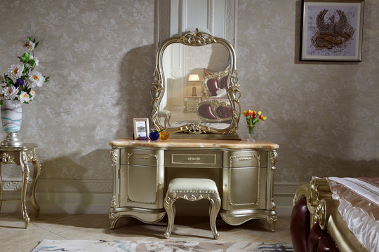法式实木梳妆台镜子妆凳家具