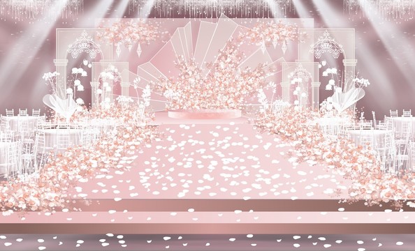 唯美粉色婚礼舞台设计