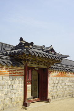 韩国景福宫王宫建筑门楼特写