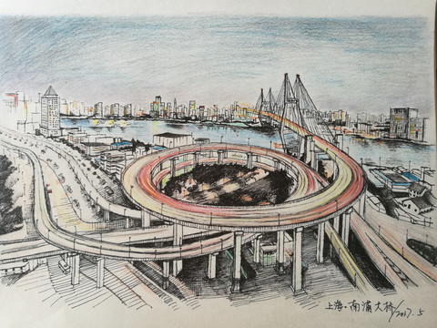 手绘上海南浦大桥