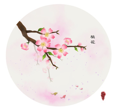 水彩桃花