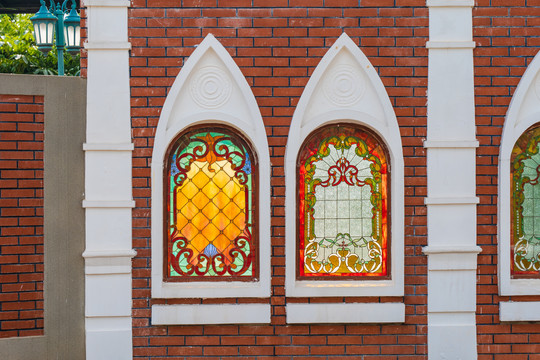 欧式彩色玻璃窗西式花窗