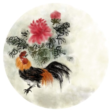 中国风水墨圆形装饰画