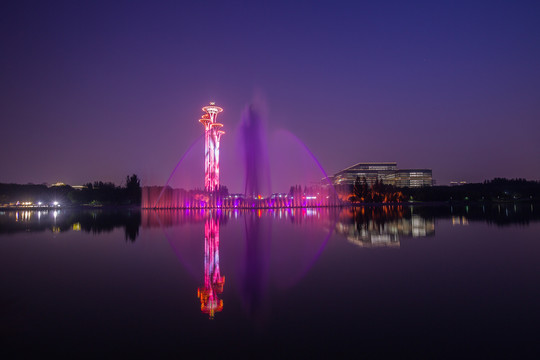 北京奥林匹克森林公园灯光秀夜景
