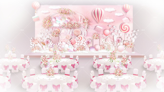 粉色热气球宝宝宴设计
