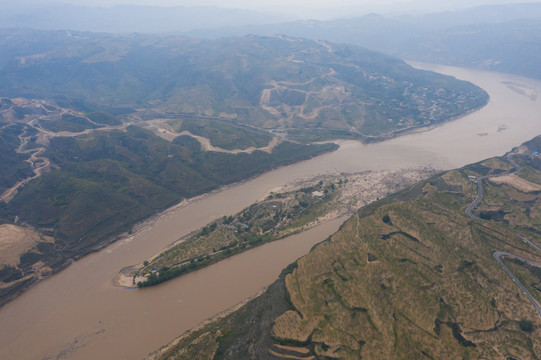 航拍黄河乾坤湾太极湾