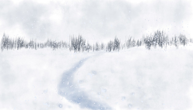 手绘冬天雪地雪景