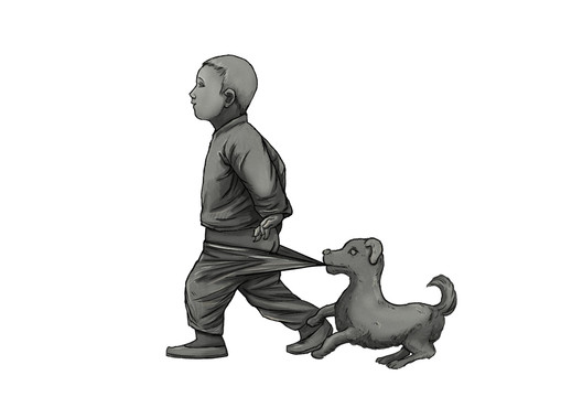 小孩与小狗雕塑