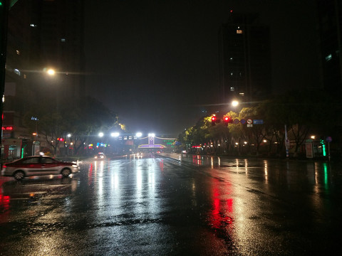 城市街道下雨的夜晚