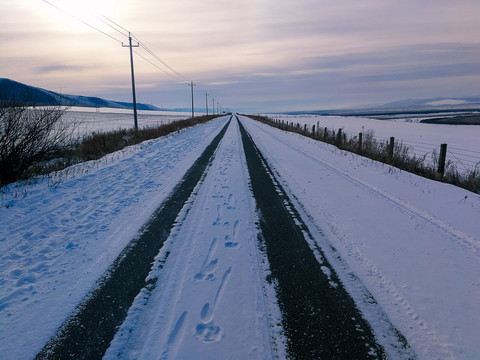 冬季延伸的积雪公路