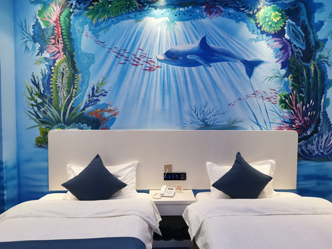 海洋主题酒店床头背景墙