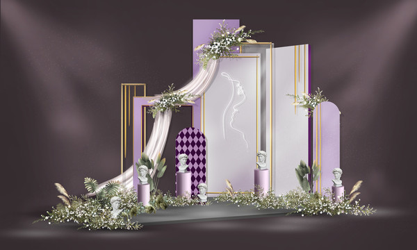 户外淡紫色手绘婚礼背景