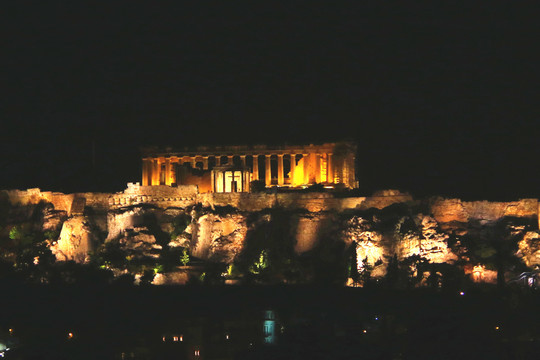 古希腊雅典卫城帕特农神庙夜景
