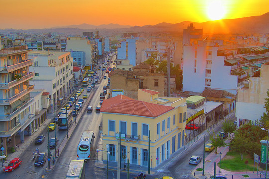 希腊雅典夕阳街景