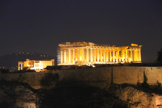 希腊雅典卫城帕特农神庙夜景