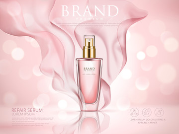 粉色香氛产品广告与飄逸布料