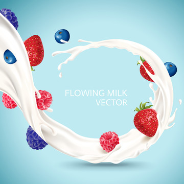 流动牛奶与莓果素材