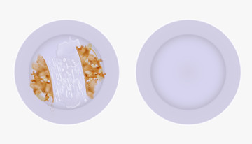 白色餐盘与清洁到一半的脏污