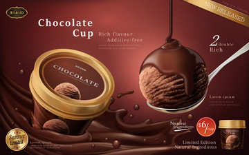 杯装巧克力冰淇淋与流动巧克力酱广告