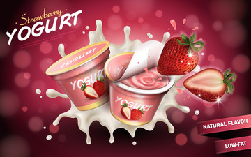 甜美草莓酸奶广告横幅