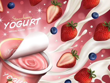 活力草莓酸奶广告横幅