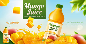 芒果汁广告与新鲜水果素材