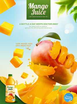 创意芒果汁广告与手部特效