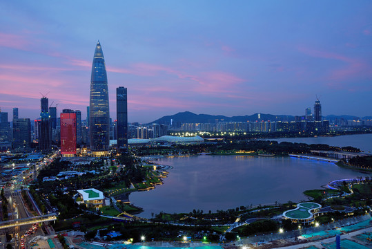 深圳湾人才公园城市风光夜景