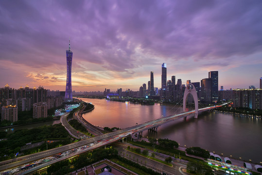 广州塔珠江新城城市风光夜景