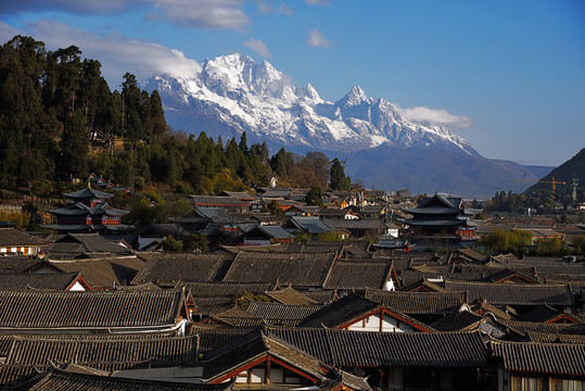 云南丽江大研古城雪山风光