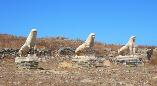 提洛岛大理石狮子古迹古希腊