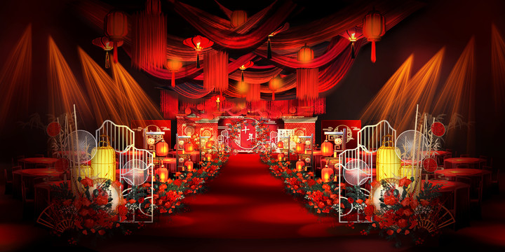 中式婚礼效果图红色婚礼效果图