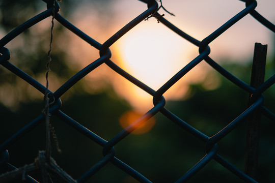 铁网后的夕阳