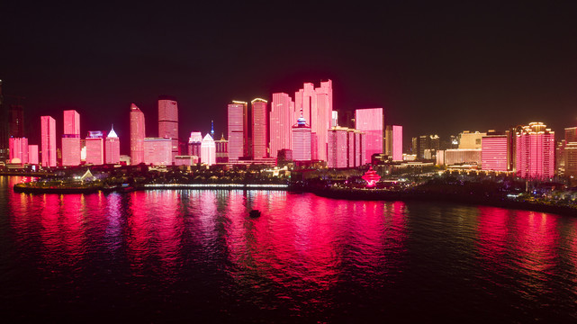 航拍青岛浮山湾夜景灯光秀