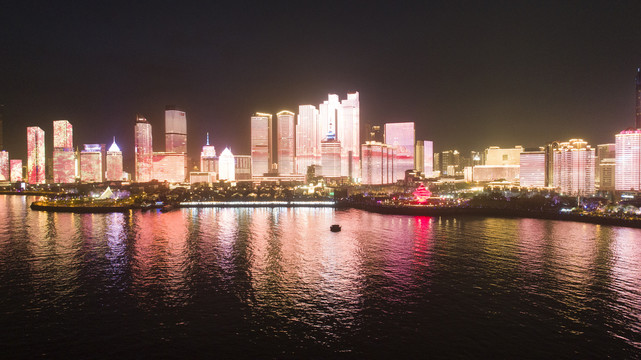 航拍青岛浮山湾夜景灯光秀