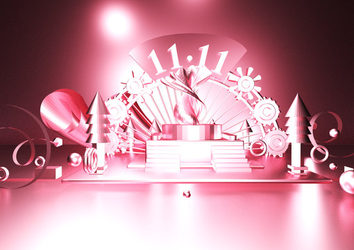 粉色C4D双十一海电商海报设计