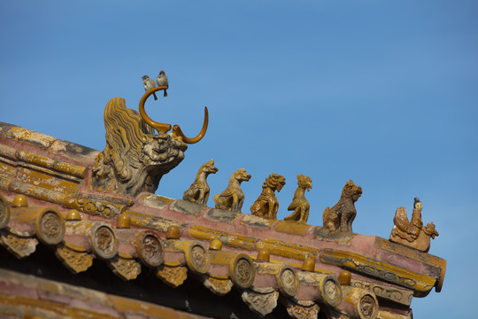 北京故宫古建屋檐脊兽