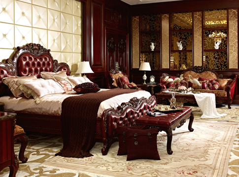 美式实木真皮大床床尾凳沙发家具