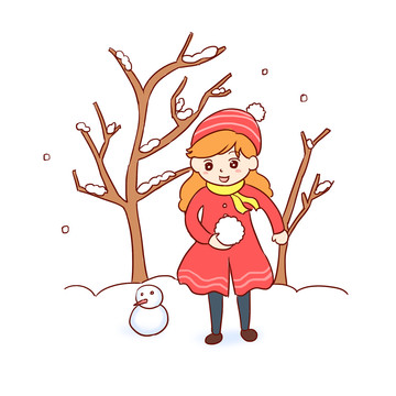 冬天大雪小雪手绘卡通元素