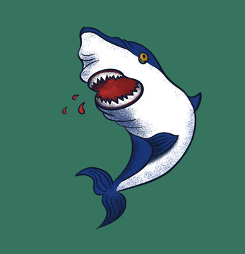 被打的鲨鱼吐血分层手绘插画