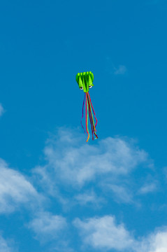 蓝天白云中飞翔的风筝