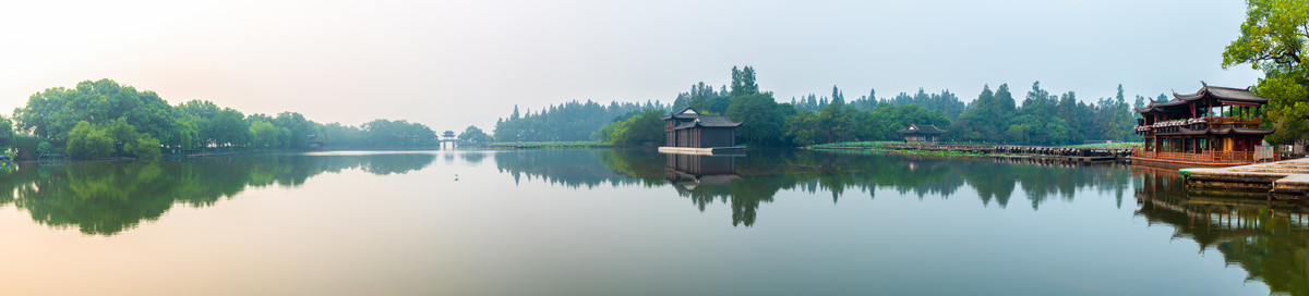 杭州西湖曲院风荷岳湖全景图