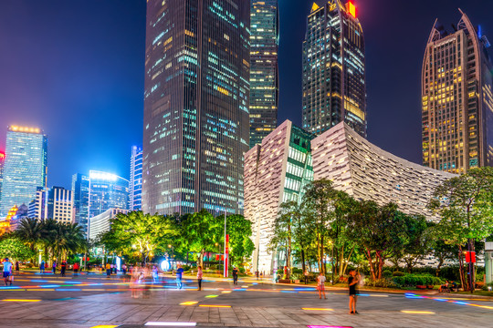 广州现代建筑局部景观夜景