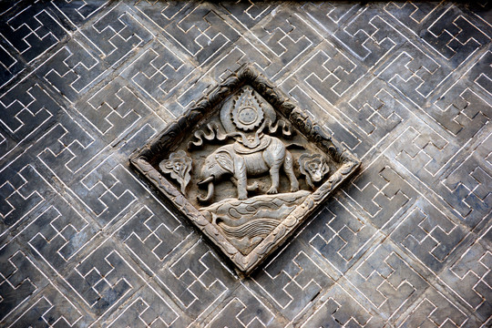 藏族大象图案砖雕
