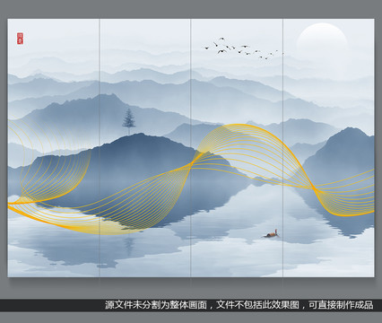 金线线条远山山水画