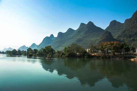 桂林山水阳朔遇龙河漂流无框画